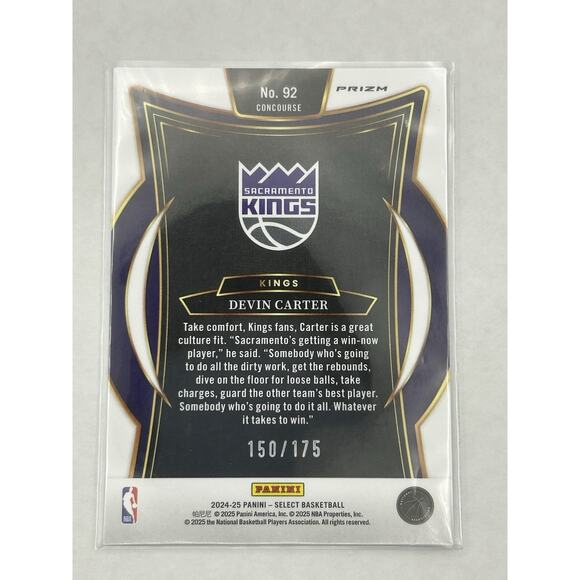2024-25 Select Devin Carter Concourse RC Maroon Prizm /175 Kings - Picture 2 of 2